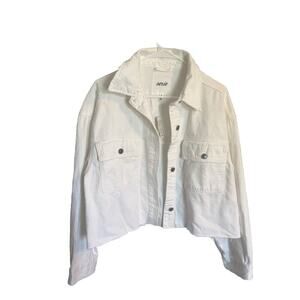 Aerie White Cropped Raw Hem Jean Jacket - Small - Pre owned D27
